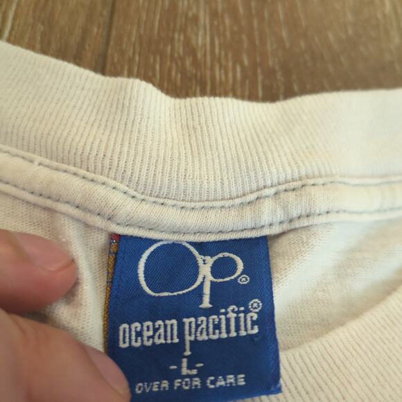 VTG Ocean Pacific OP Men Large Shirt Surf AOP Beach Palm Tree Cali USA 90s - Picture 4 of 10